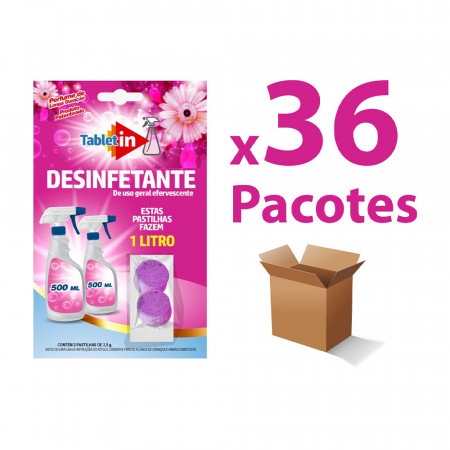 36 Pacotes Tablet in Desinfetante Rosa Faz 1 Litro